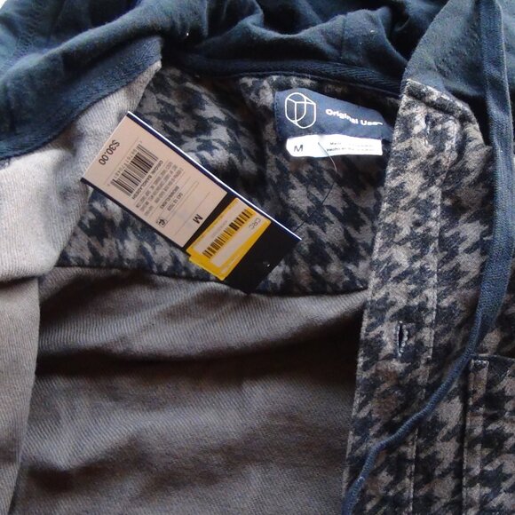 MEN'S Original Use Hoody Jacket Sweater Brown Houndstooth ButtonUp Long Sleeve M - Picture 13 of 16